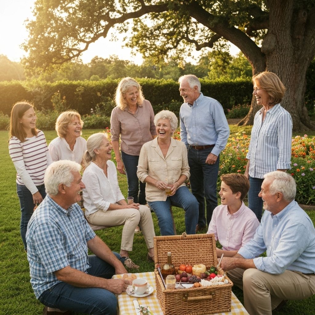 Una familia reunida al aire libre, en un encuentro tranquilo